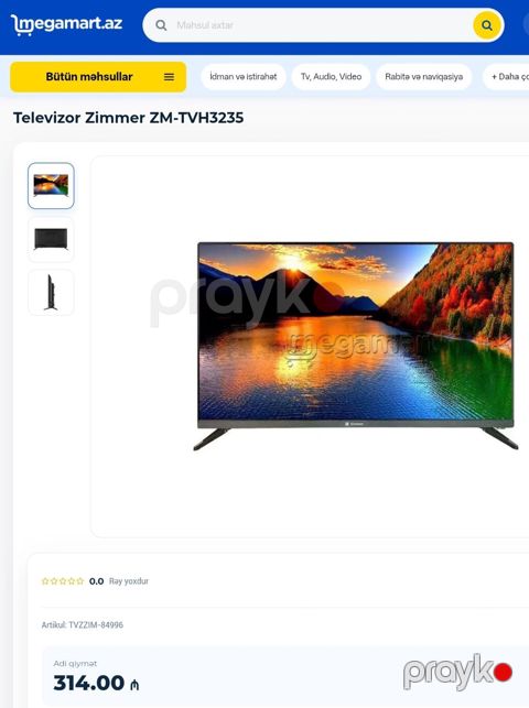 Zimmer ZM-TVH3235 televizoru ünvan Qaraçuxur - Ekran: 32" (təxminən — Bakı