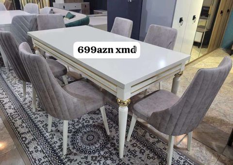 Ağ rəngli yemək masası və 6 ədəd stul dəsti. Xüsusiyyətlər — Bakı