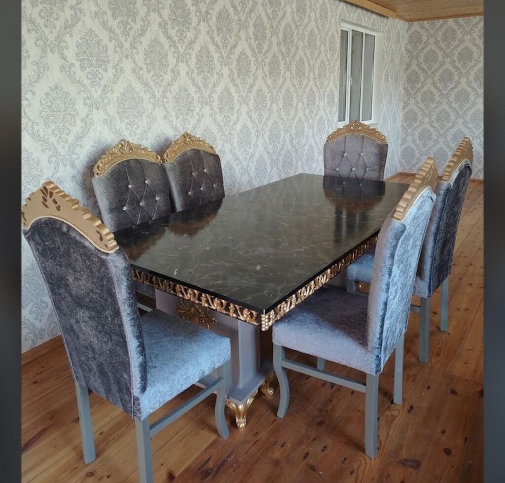 Qonaq otağı üçün, İşlənmiş, Dördbucaq masa, 6 stul — Masalar və stullar, Bakı