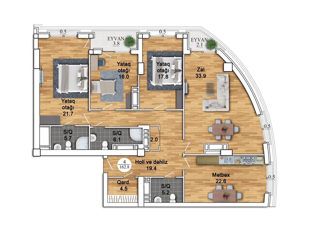 Satılır 4 otaqlı yeni tikili 162.8 m² — Mənzil, Bakı (10)