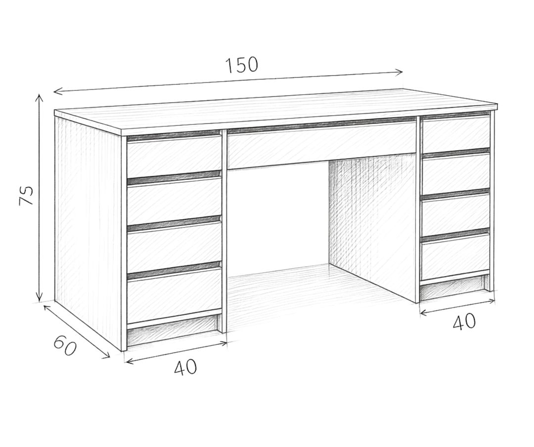 Kompüter masası 15462, laminat, 150x75x60 sm, ağ — Mallar, Bakı (2)