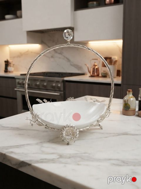 Şirniyyat qabı Orchide, metal/keramika, ağ — Bakı