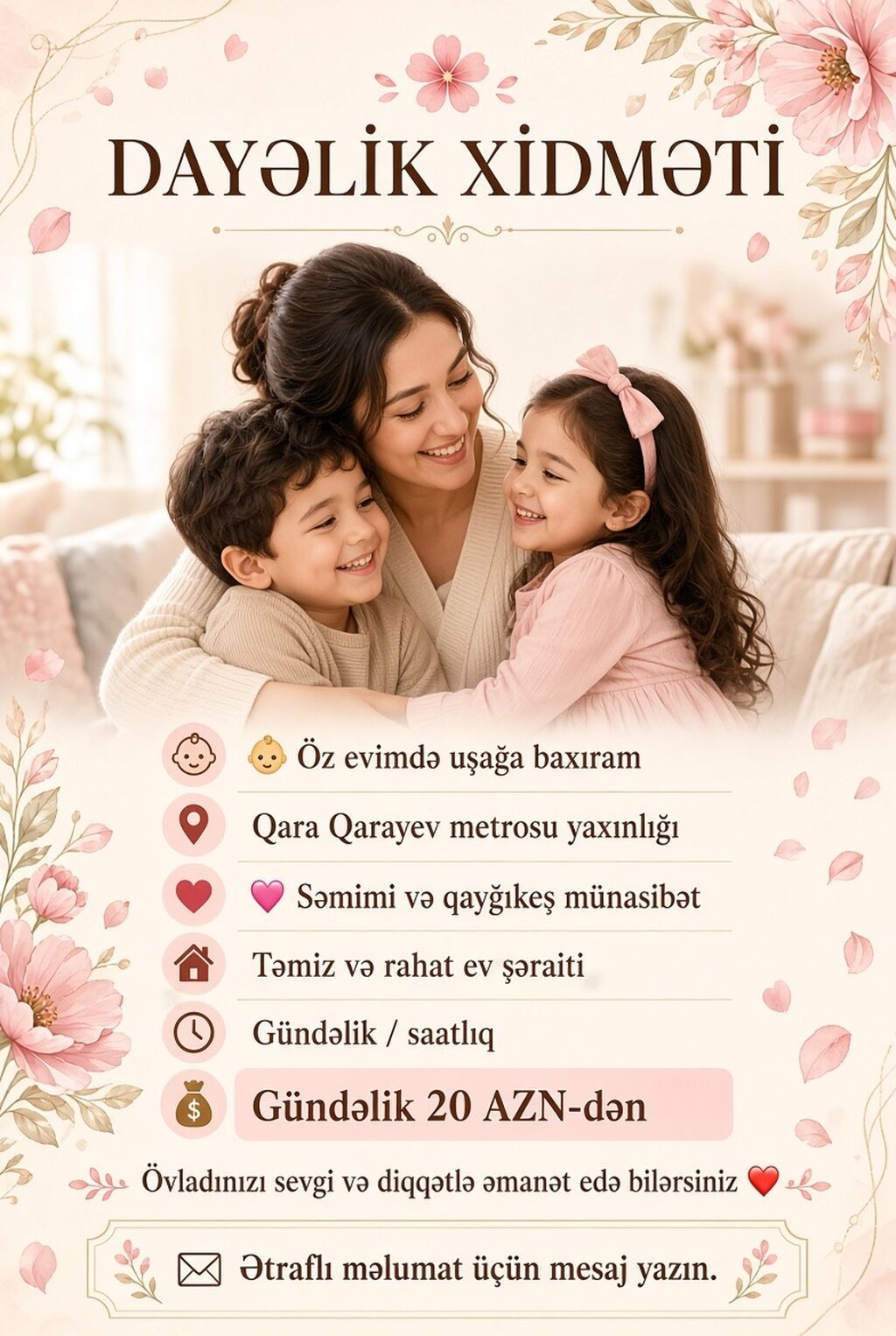 Dayəlik xidməti - Öz evimdə uşağa baxıram - Qara Qarayev metrosu — Nyanya, upa, Bakı (2)