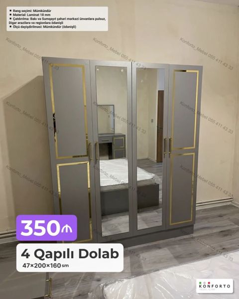 4 qapılı geyim dolabı - Ölçü: 47 200 160 sm - Material: 18 mm — Bakı