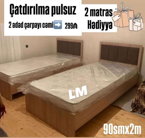 İkili çarpayı dəsti - Dəst: 2 ədəd tək nəfərlik çarpayı - Ölçü: 90 sm — Çarpayılar