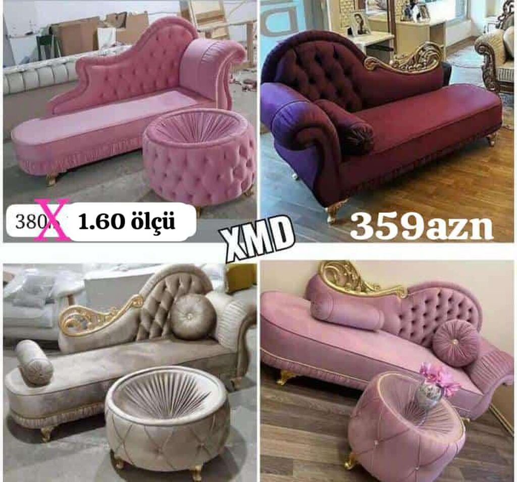 Klassik üslublu “şezlong” tipli divanlar və pouflar - Model: qızılı — Salon mebeli, Bakı