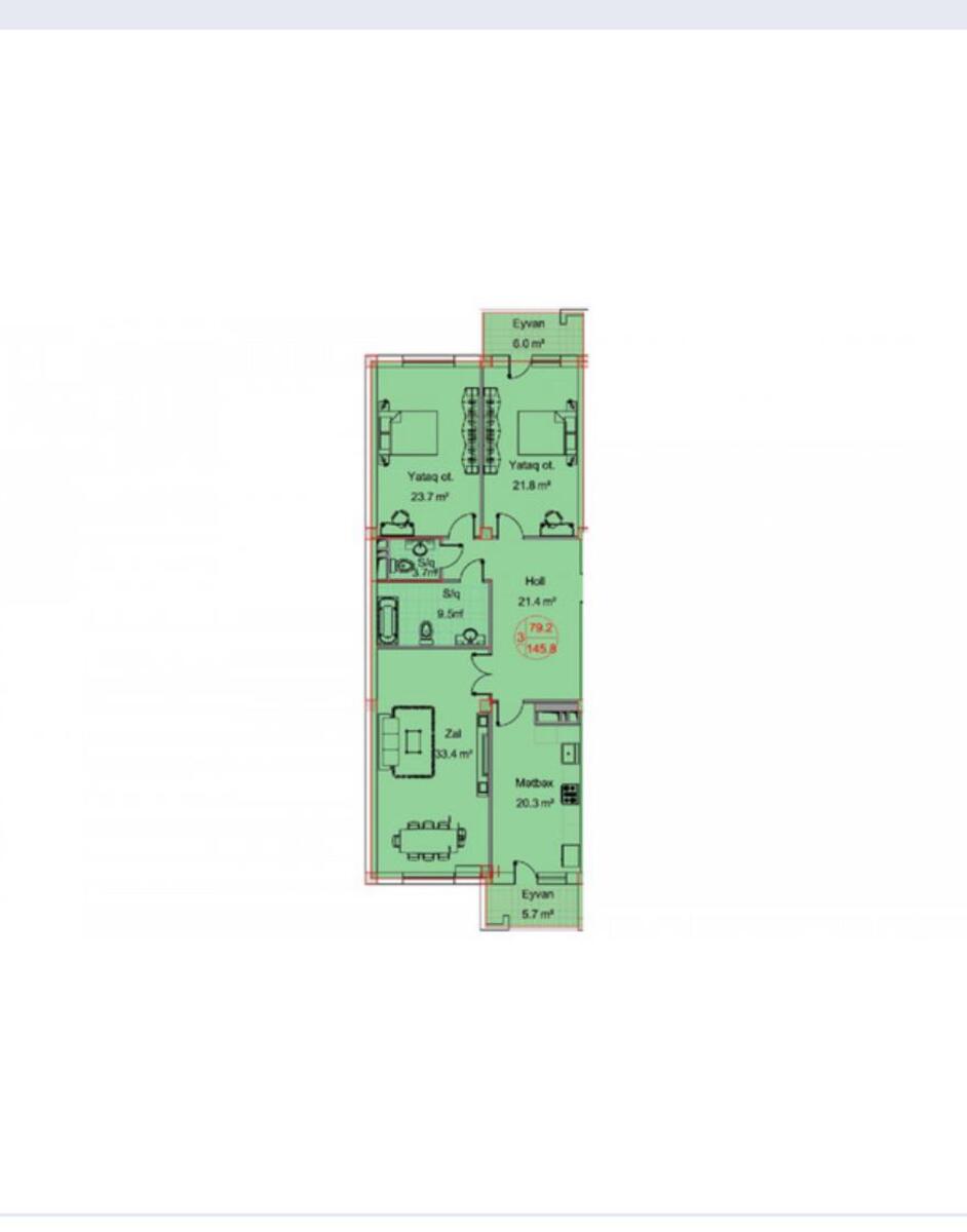 Satılır 3 otaqlı yeni tikili 148 m² — Mənzil, Bakı (3)