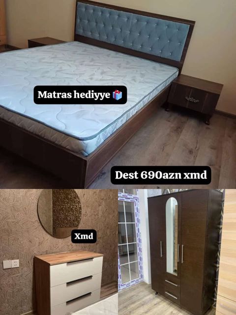 Yataq otağı dəsti Tərkibi: - Çarpayı (yumşaq başlıq, taxta karkas) — Bakı