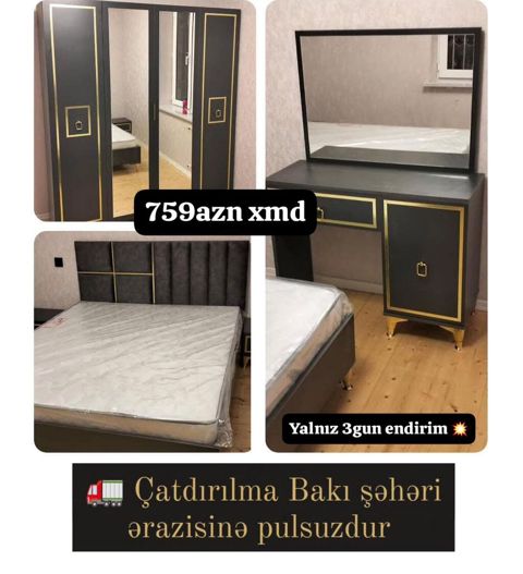 Yataq otağı dəsti - Rəng: tünd boz/qartal qara tonlarında, qızılı — Sumqayıt