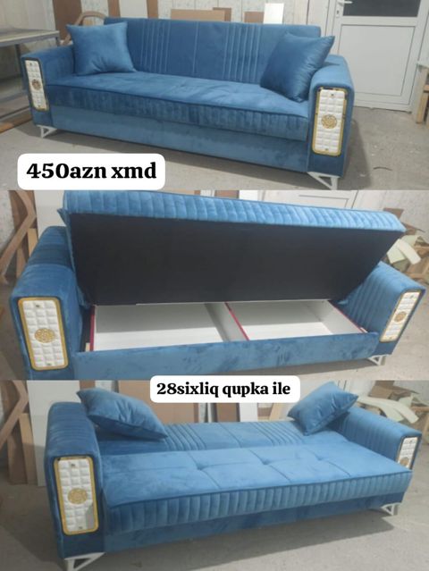 Mavi rəngli rahat çevrilən divan - Ölçü: 2.86 m (28sixliq qupka ilə — Bakı