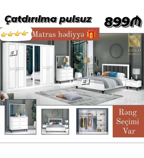 Yataq otağı dəsti – müasir dizayn Komplekt: - 4 qapılı, güzgülü geniş — Bakı