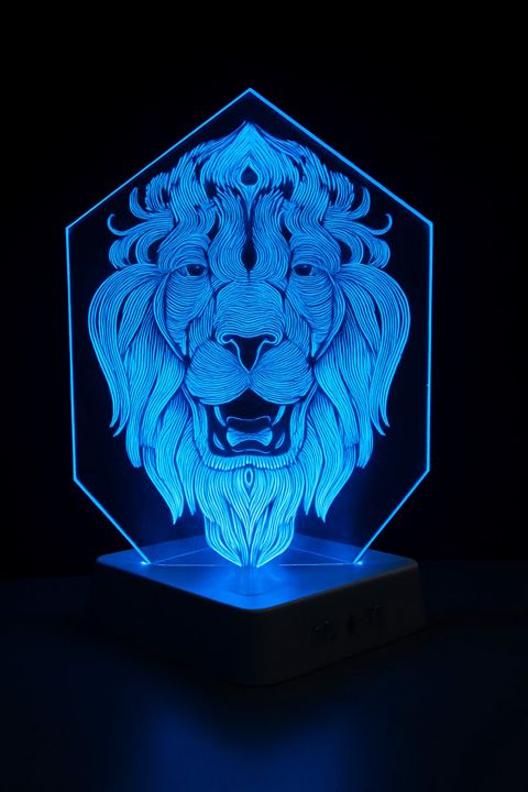 Yerüstü və masaüstü çıraq 3D LED akril, aslan, göy rəng, 20x30 sm - lightdekor158 — Bakı