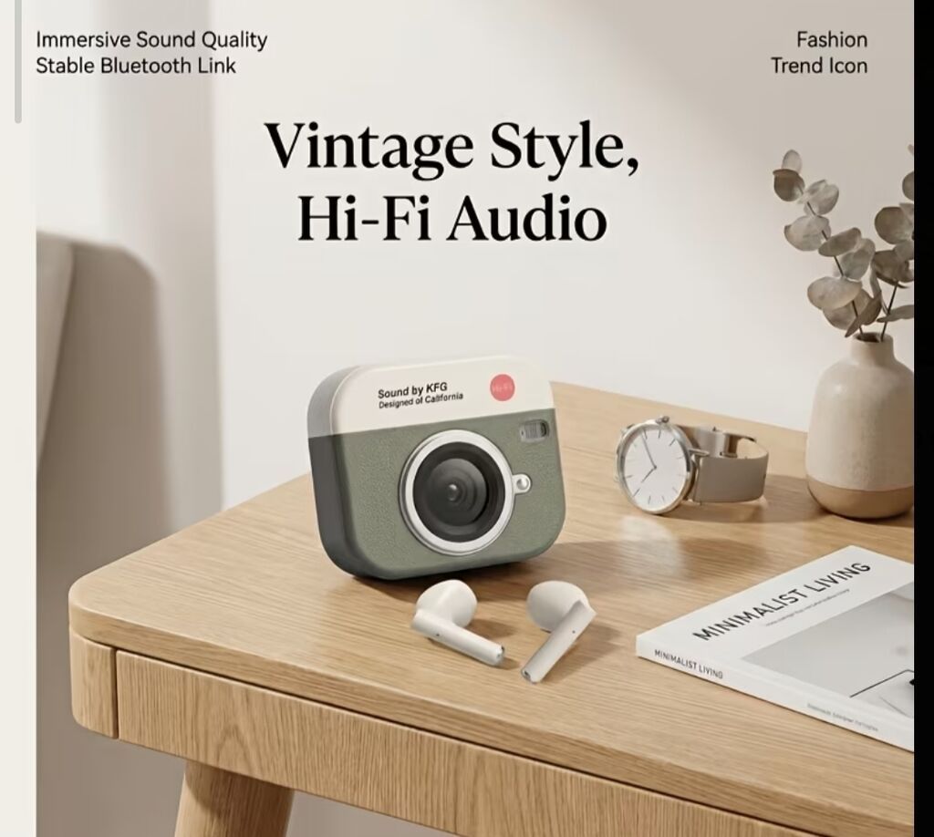 Retro kamera dizaynlı Hi‑Fi simsiz qulaqlıq seti - Vintage üslublu — Qulaqcıqlar, Digah