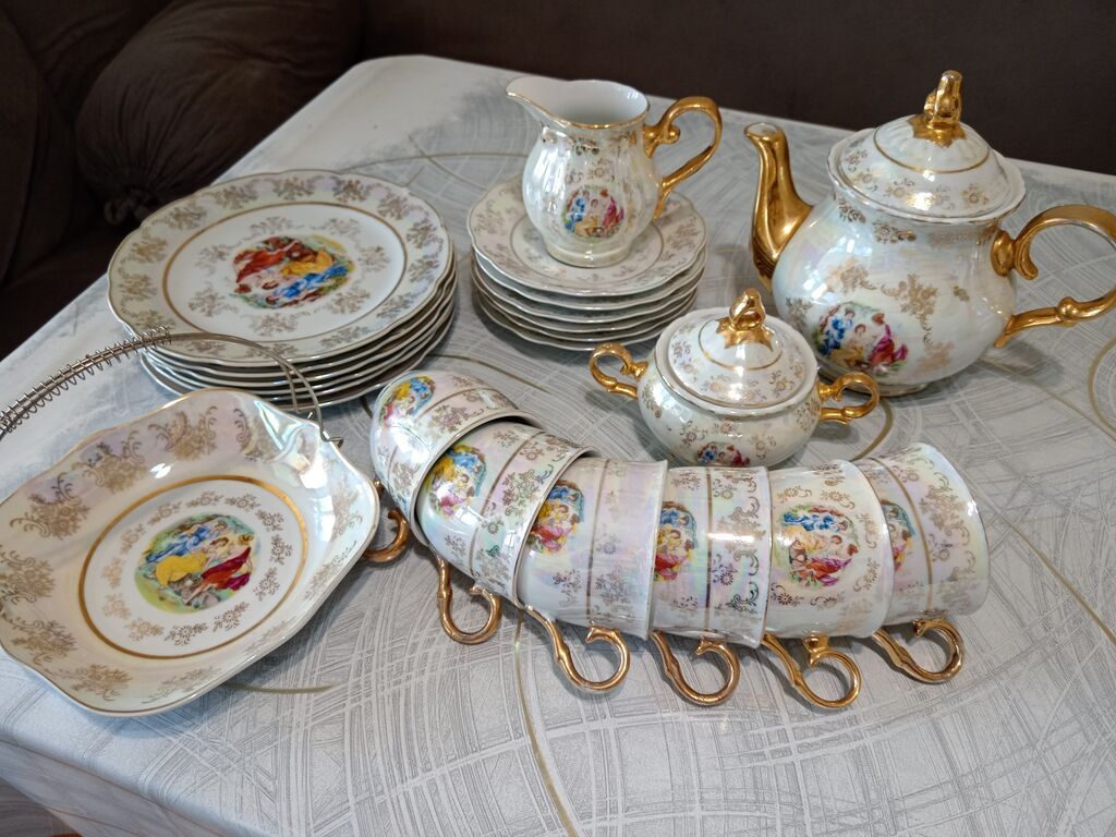 Çay dəsti, rəng - Qızılı, Farfor, 6 nəfərlik — Süfrə qabı, Bakı