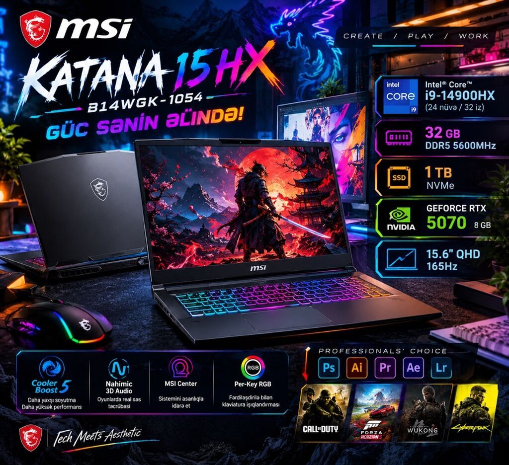 Yeni MSI, 15.6 Intel Core i9, 1 TB, Ünvandan götürmə, Pulsuz çatdırılma, Ödənişli çatdırılma — MSI, Bakı