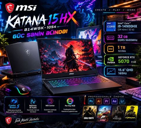Yeni MSI, 15.6 Intel Core i9, 1 TB, Ünvandan götürmə, Pulsuz çatdırılma, Ödənişli çatdırılma — Bakı