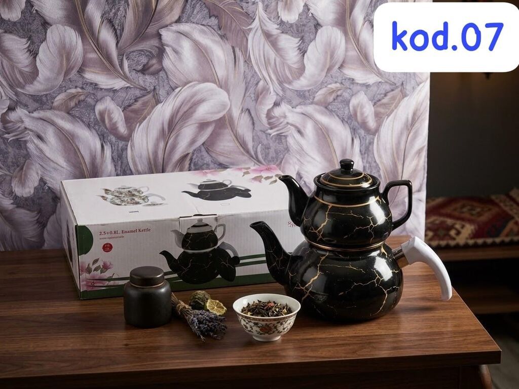 Emallı 2 mərtəbəli çaydan dəsti – kod.07 Xüsusiyyətlər: - Material — Çaynikler və qəhvə qabları, Gəncə (2)