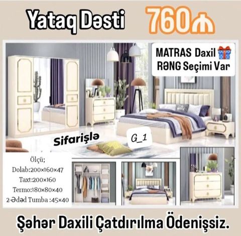 Yataq dəsti – matras daxil. Rəng seçimi var. Komplekt: - Taxt — Sumqayıt