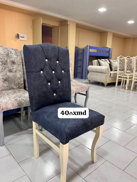 Yumşaq oturacaqlı yemək otağı stulu - Parça: Tünd mavi neytral tonlu — Bakı