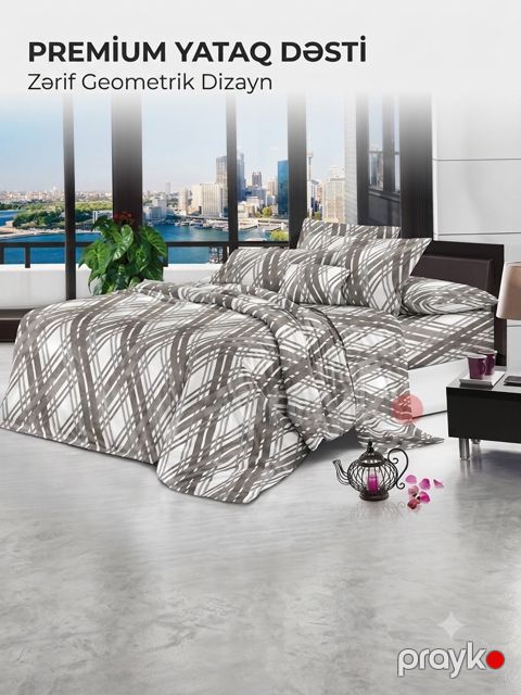 Yataq dəsti 43507601, birnəfərlik, pambıq/poliester, yorğan üzü 160x220 sm, mələfə 160x220 sm, yastıq üzü 50x70 sm, ağ/boz — Bakı
