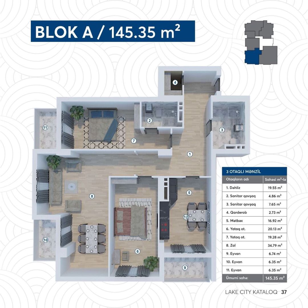 Satılır 3 otaqlı yeni tikili 145.3 m² — Mənzil, Bakı (2)
