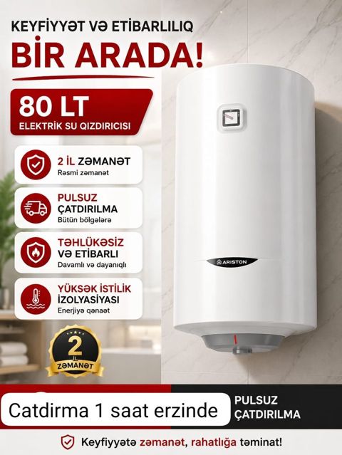 Ariston 80 l, Yeni, Kredit yoxdur, Pulsuz çatdırılma, Rayonlara çatdırılma — Bakı
