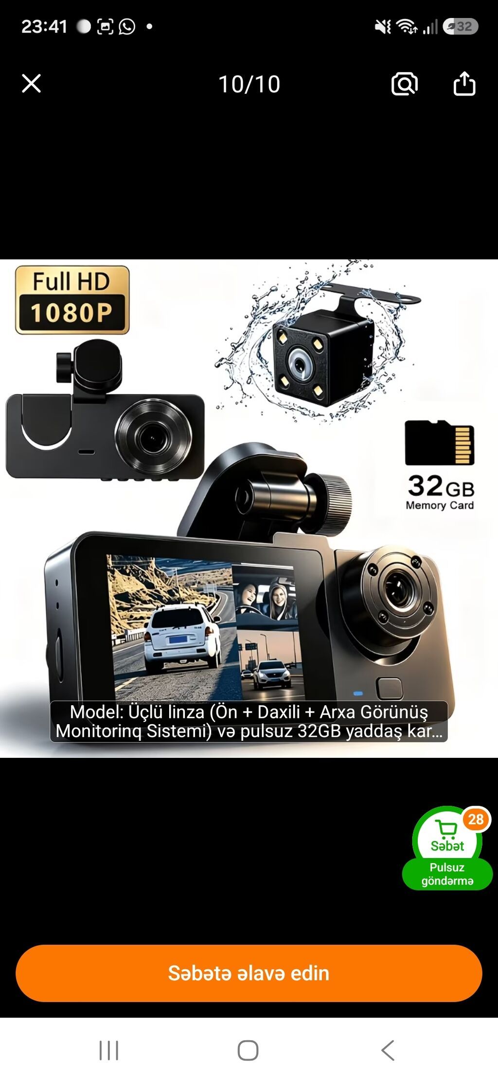Avtomobil DVR – Üçlü linza sistemi (ön + salon + arxa görünüş) — Video qeydediciləri, Bakı