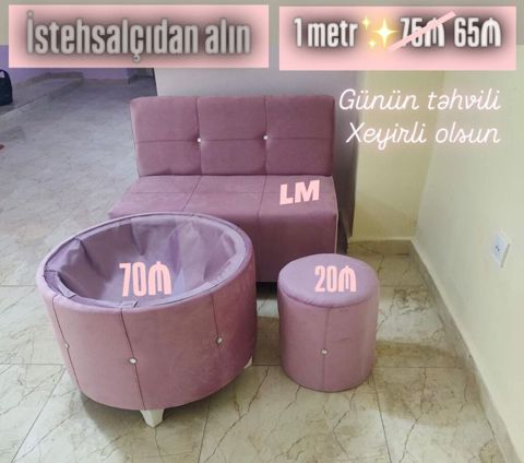 Məhsul təsviri: - Yumşaq toxumalı, toz-çəhrayı rəngdə mebel dəsti — Yumşaq mebel