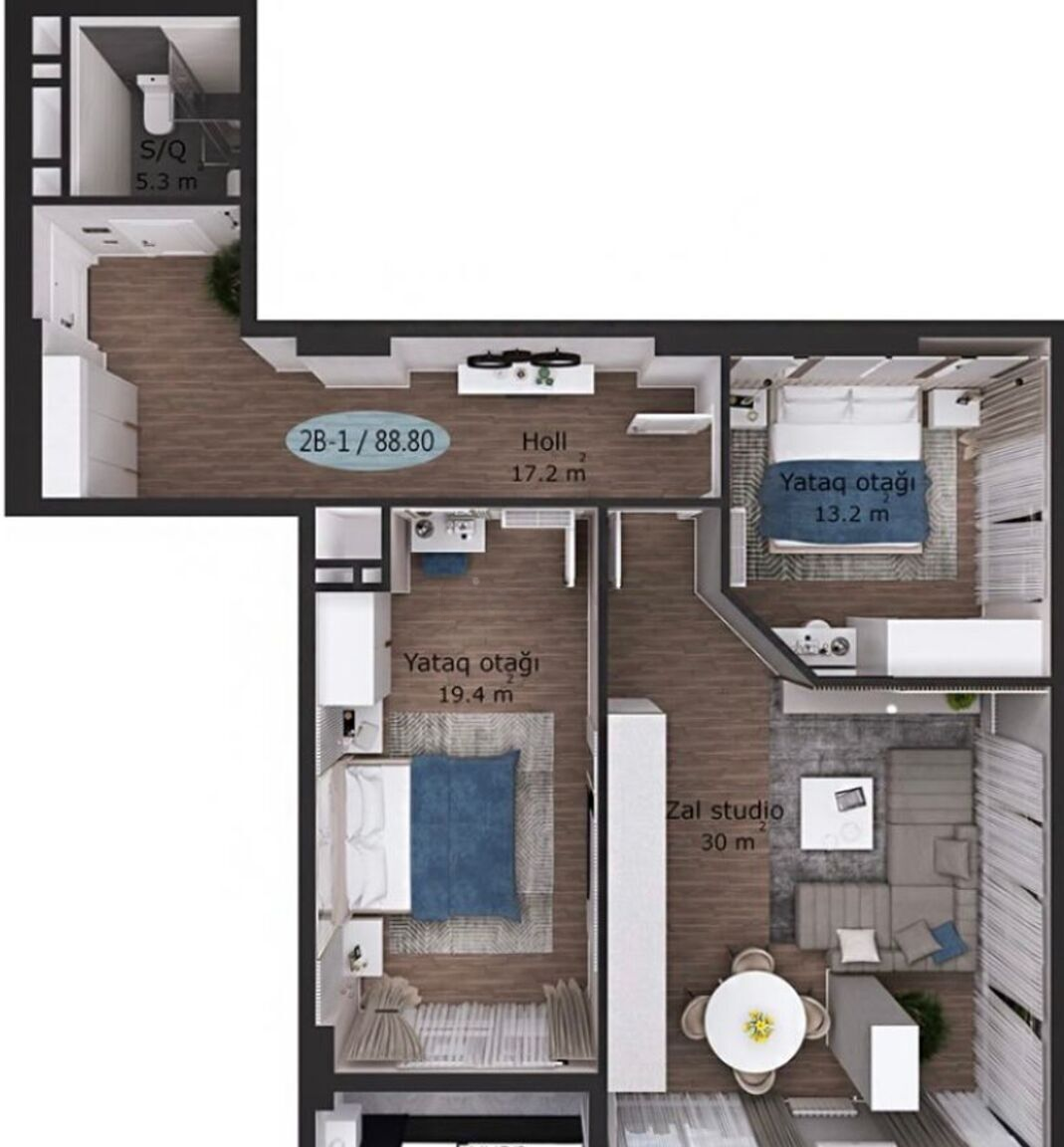 2 otaqlı mənzil 88.8 m² satılır — Mənzil, Bakı (7)