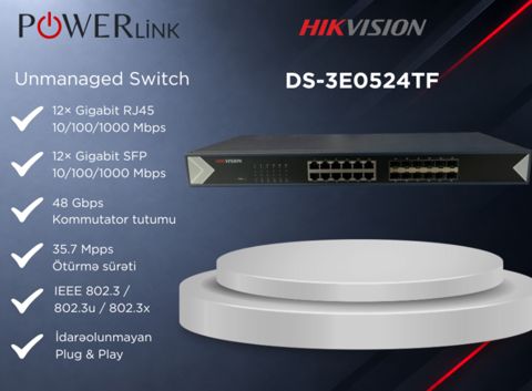 Hikvision DS-3E0524TF 24 Port Gigabit Unmanaged Switch — Bakı