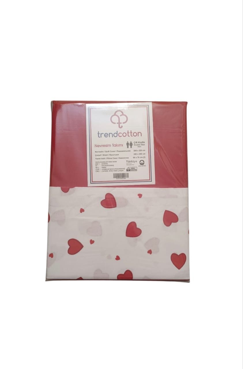 Yataq dəsti Trend Cotton, ikinəfərlik, yorğan üzü 200x220 sm, mələfə 240x260 sm, yastıq üzü 2 əd - 50x70 sm, ağ/qırmızı — Mallar, Bakı (2)