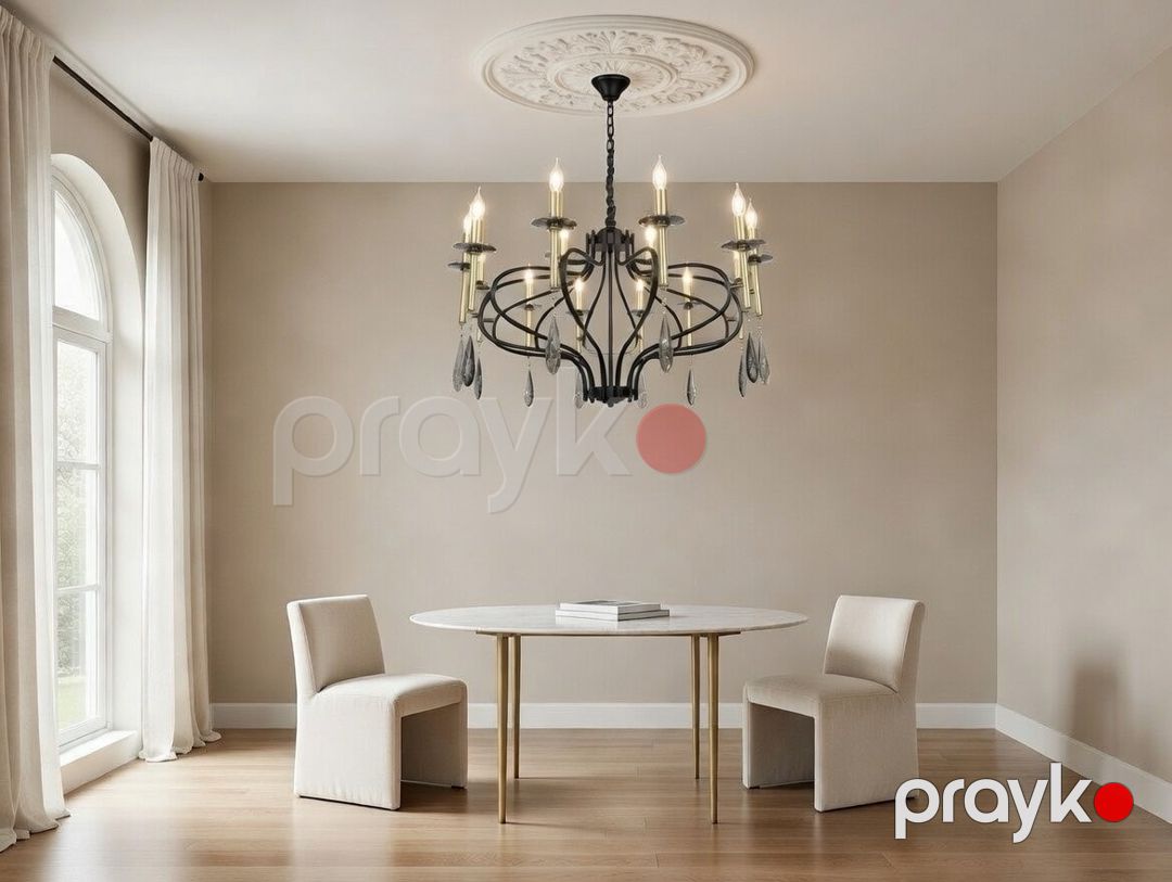 Asma çılçıraq R170_10438, 12 qol, E14, qara/qızılı — Mallar, Bakı (2)