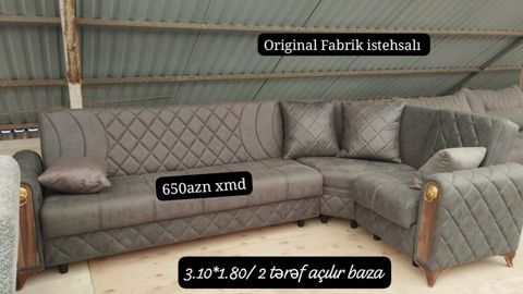 L-künc divan dəsti - Original fabrik istehsalı - Rəng: tünd boz — Yumşaq mebel