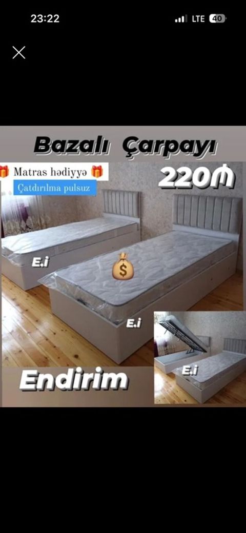 Bazalı çarpayı – endirim - Ölçü: tək nəfərlik model - Bazalı — Bakı