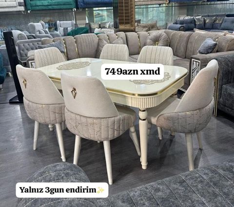 Qonaq otağı üçün, Yeni, Açılan, Dördbucaq masa, 6 stul — Masalar və stullar