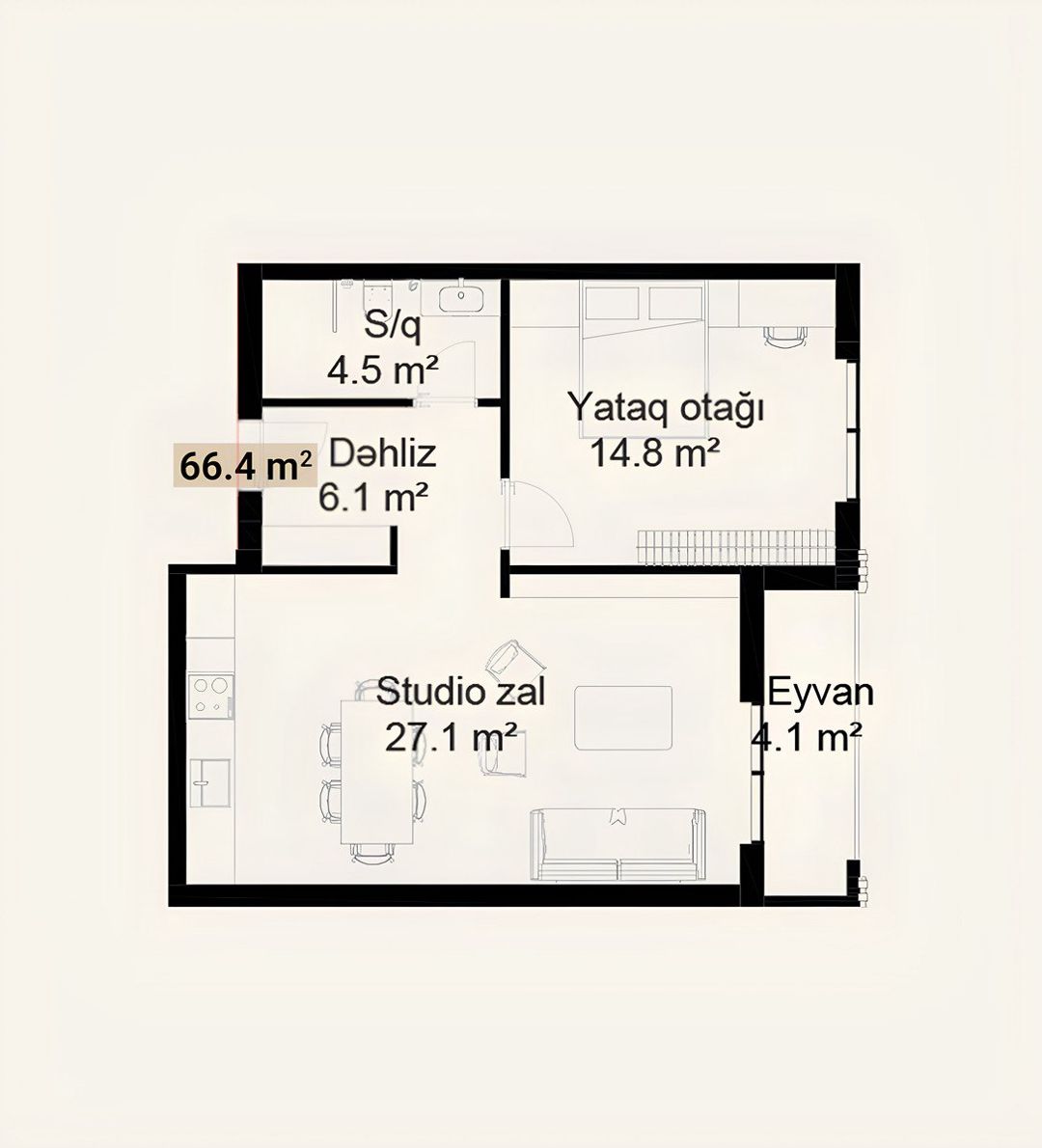 Satılır 1 otaqlı yeni tikili 66.4 m² — Mənzil, Qusar (4)