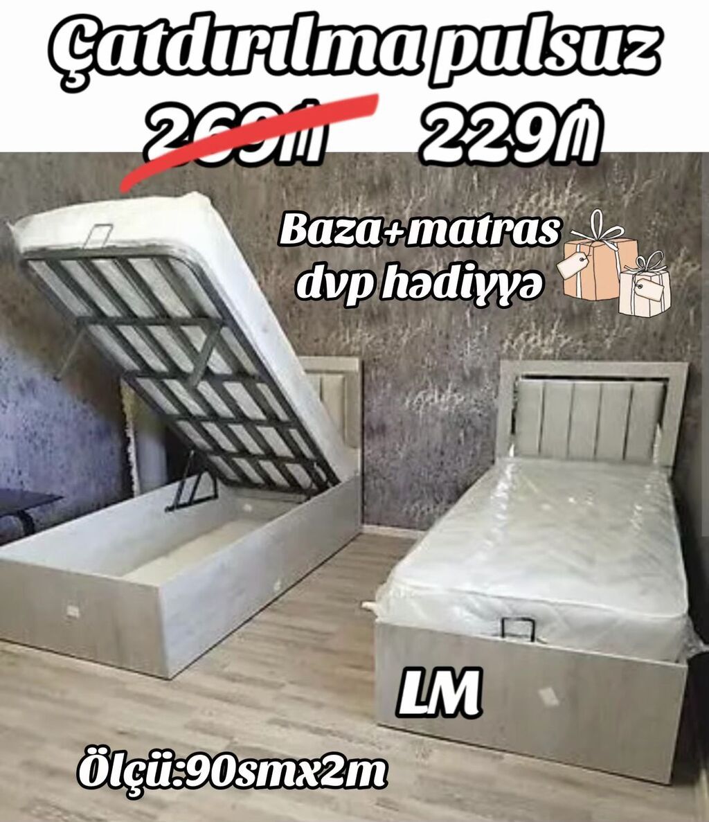 Yüksələn mexanizmalı tək nəfərlik çarpayı dəsti - Komplekt: baza + — Yataqlar, Bakı
