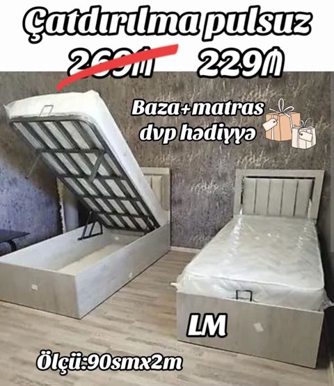Yüksələn mexanizmalı tək nəfərlik çarpayı dəsti - Komplekt: baza + — Bakı