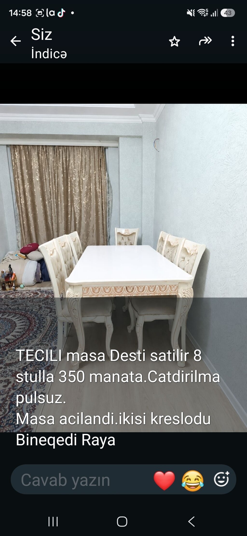 Masa dəsti satılır: 1 açılan süfrə masası + 8 stul (onlardan 2-si — Masalar və stullar, Sumqayıt