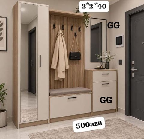Dəhliz dəsti – ölçü: 2×2×40. Komplekt tərkibi: - Güzgülü şkaf (asma — Dəhliz mebeli