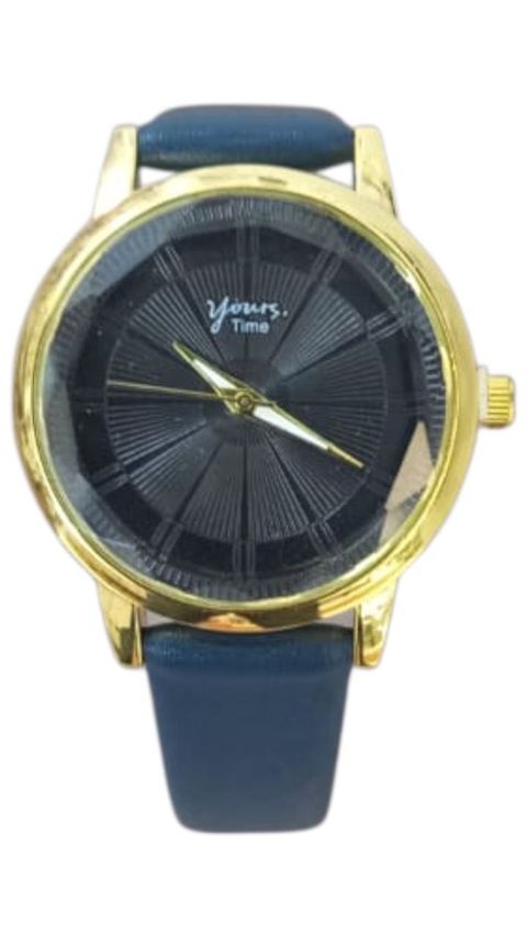 Qadın qol saatı "Yours. Time" analoq, qızılı rəngli korpus, tünd göy süni dəri kəmər - BNE-713 — Bakı