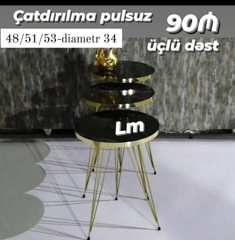 Üçlü masa dəsti - Model: 3 ədəd yuvarlaq köməkçi/çəp masa - Rəng və — Bakı