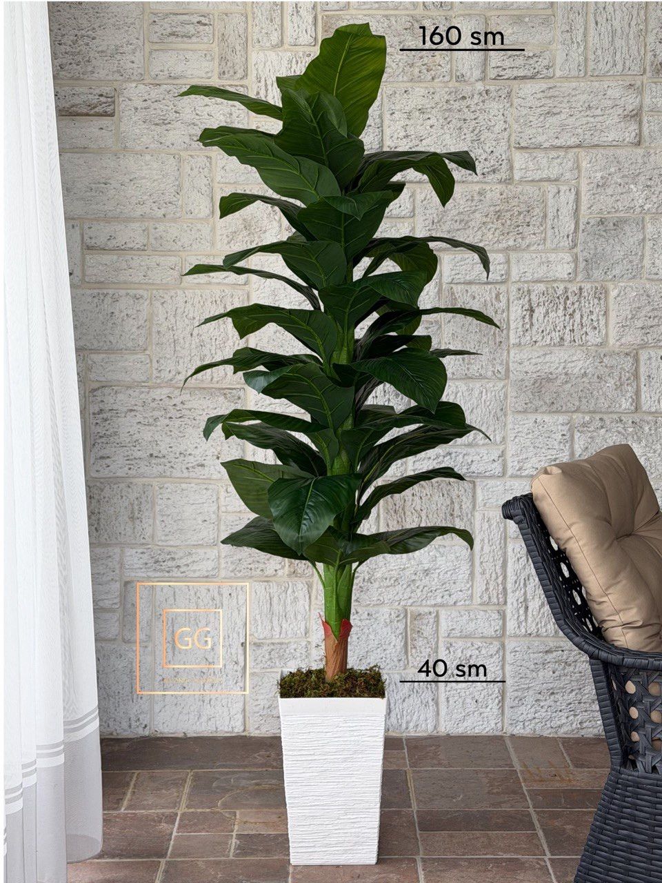 Dekorativ bitki 8907, silikon, plastik, ağ/yaşıl — Mallar, Bakı