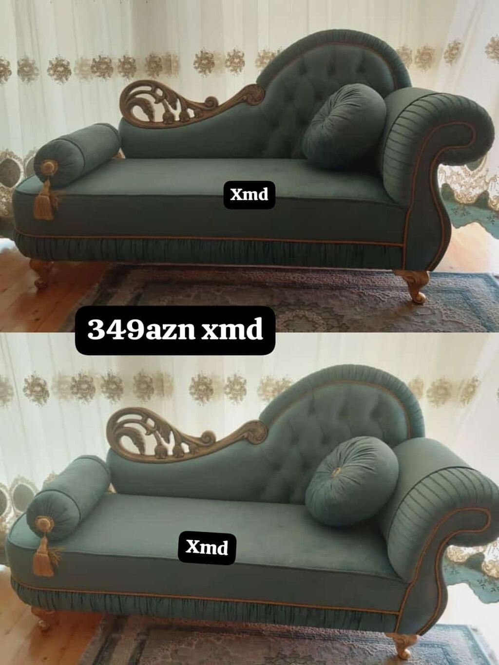 Klassik üslubda “şezlong” tipli divan - Zərif qızılı dekorlu, oyma — Divanlər, Bakı (2)