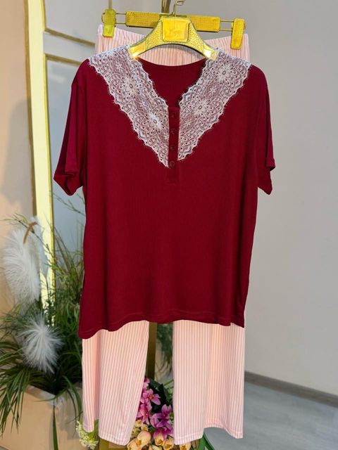 Qadınlar üçün şalvarlı pijama dəsti 3006, qırmızı, pambıq, ölçü One size — Bakı