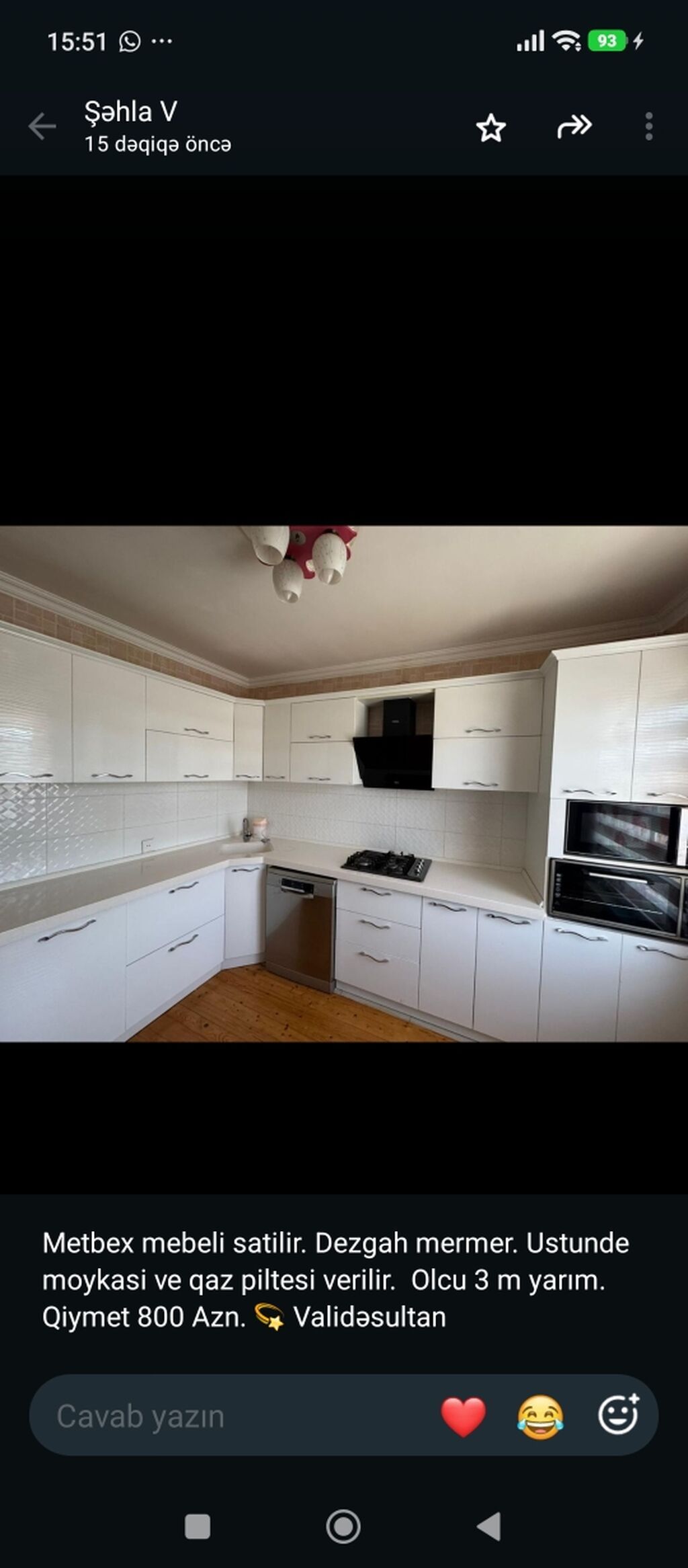 077 613 12 74Mətbəx mebeli satılır. - Ölçü: 3.5 metr (3 m yarım) — Mətbəx mobilyası, Bakı