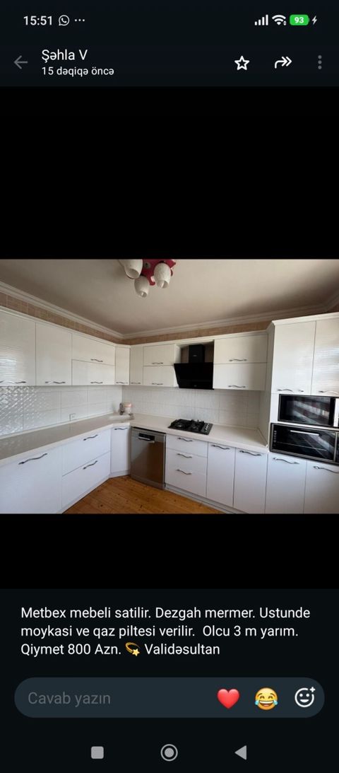 077 613 12 74Mətbəx mebeli satılır. - Ölçü: 3.5 metr (3 m yarım) — Bakı