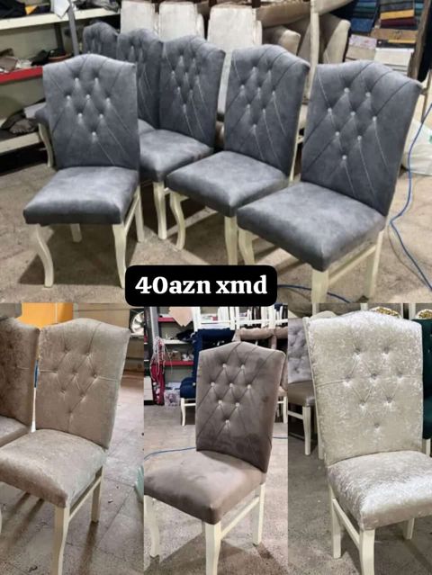 Yemək otağı üçün yumşaq oturacaqlı klassik stullar - Model: düyməli — Bakı