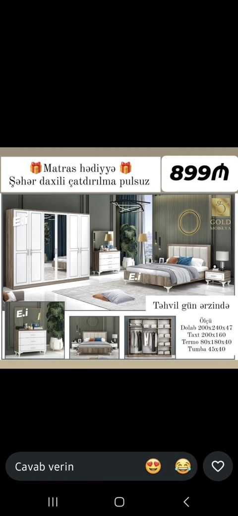 Yataq otağı dəsti – Gold Mobilya dizaynı Komplekt: - Dolab — Bakı