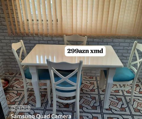 Yemək masa dəsti - Tərkibi: 1 ədəd düzbucaqlı masa + 4 ədəd stul — Tables and chairs